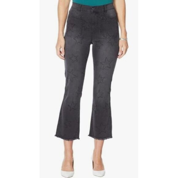 DG2 Diane Gilman Stretch Needle Punch Cropped Jean 698-158 Black Size 8 - Picture 1 of 4